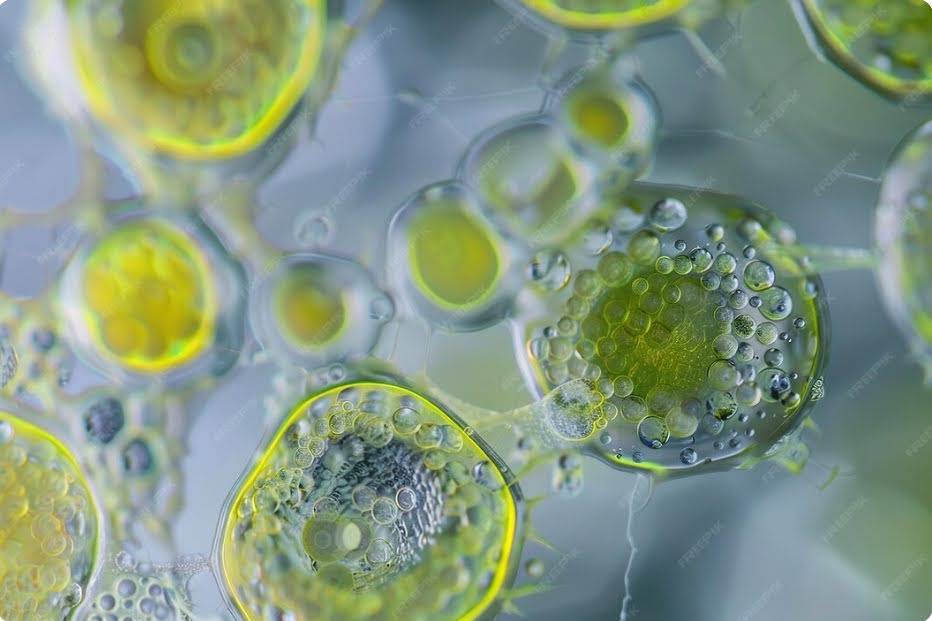 Microscopic image of stem cells growing in a 3D scaffold