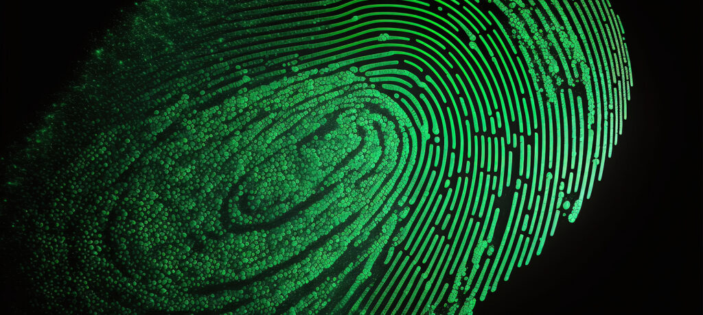 Close-up luminescent image of a fingerprint